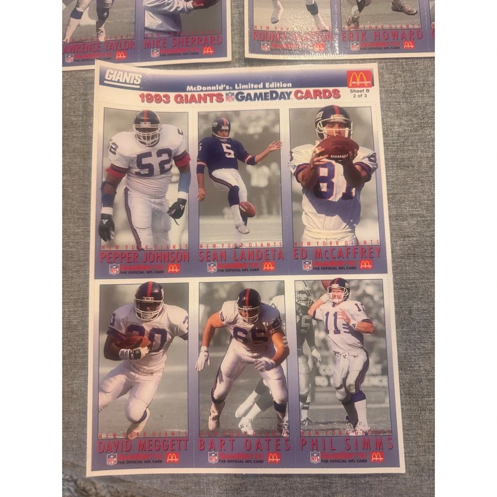 1993 McDonald's NFL Gameday Cards Complete Giants‎ & Jets Uncut Sheet Sets